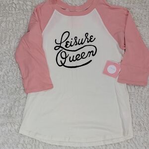 New ban.do Pink and White "Leisure Queen" Raglan Long Sleeve Tee